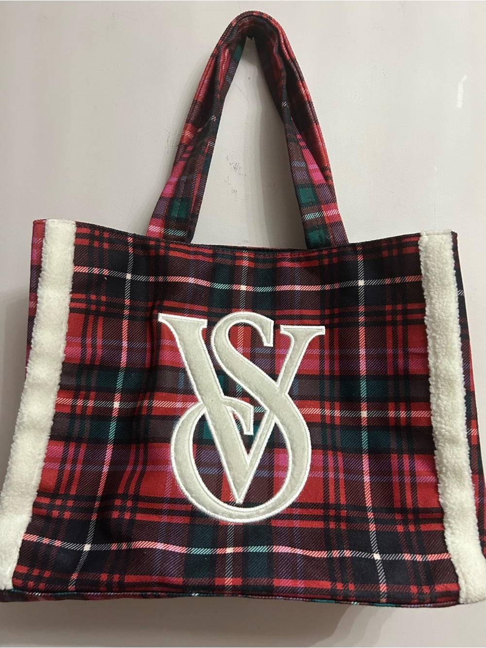 Girls Red Plaid Sherpa-Lined Victoria secret  bag